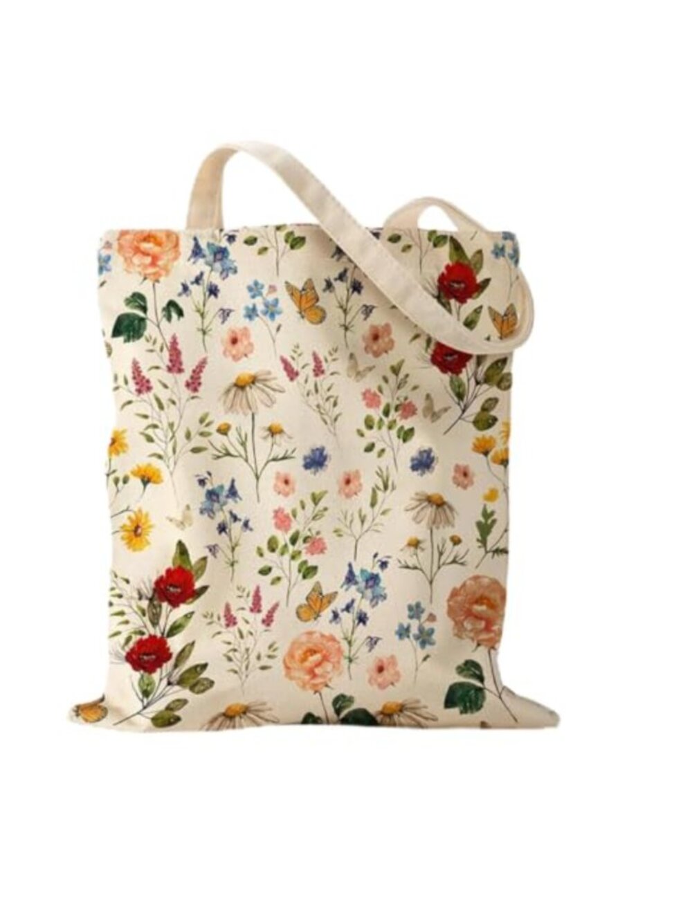 Canvas Reusable Shopping Bag with Vintage Flowers, Hand-Carry Tote